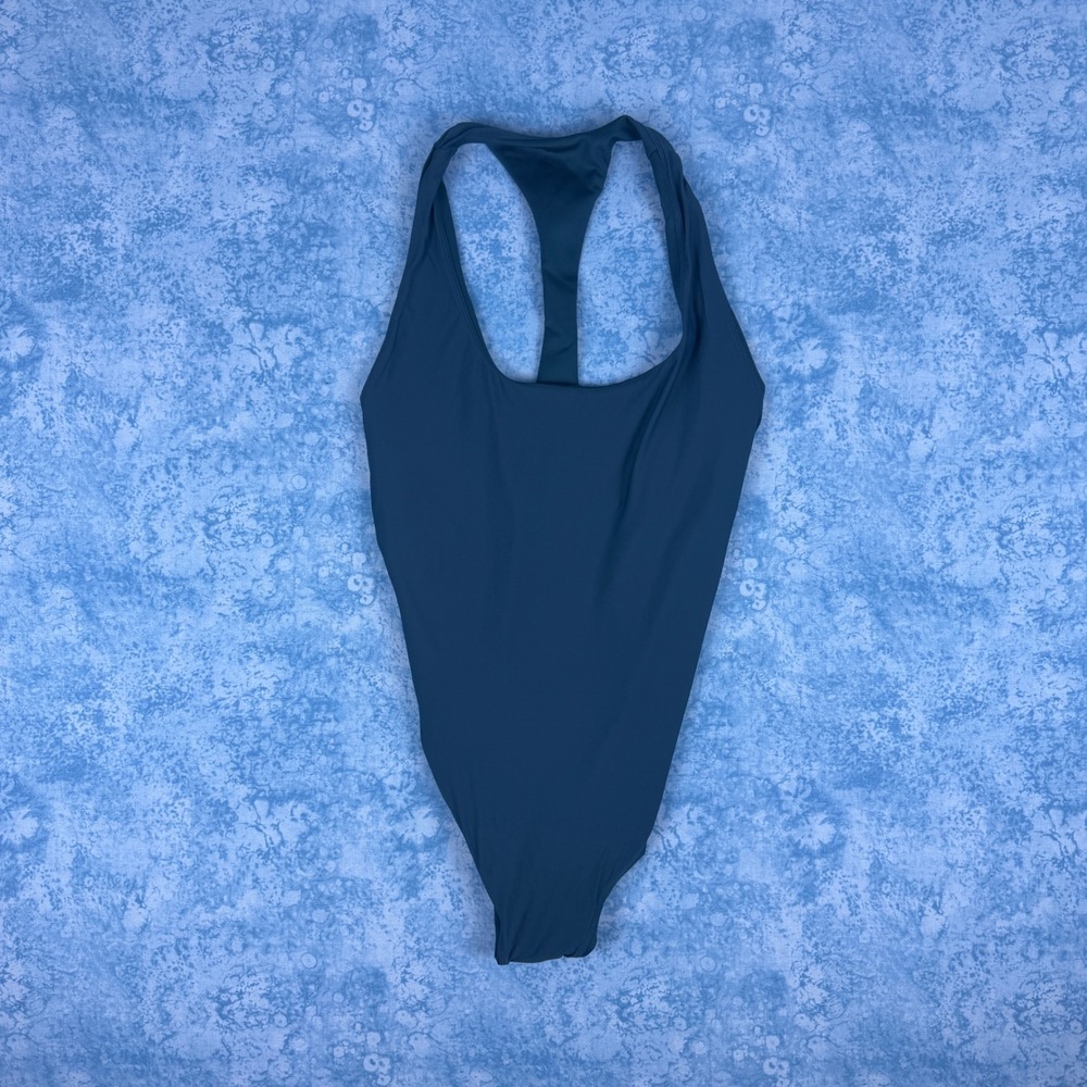 Left On Friday Fast Track One-Piece Swimsuit Teal Blue Racerback Size L